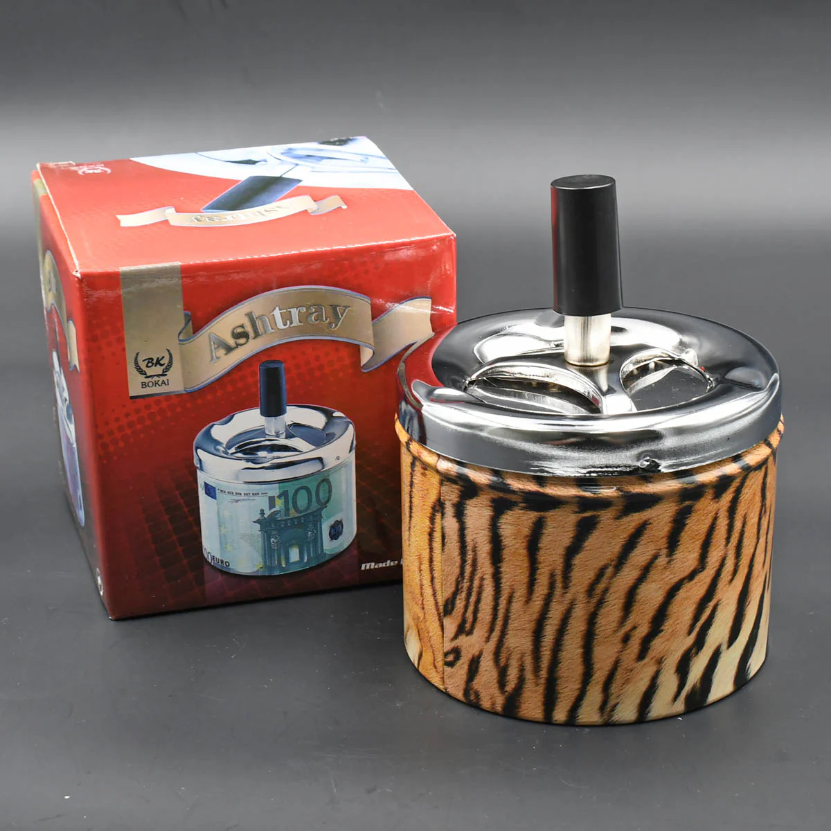 Push-Down Spin-Top Metal Ashtray - Image 2