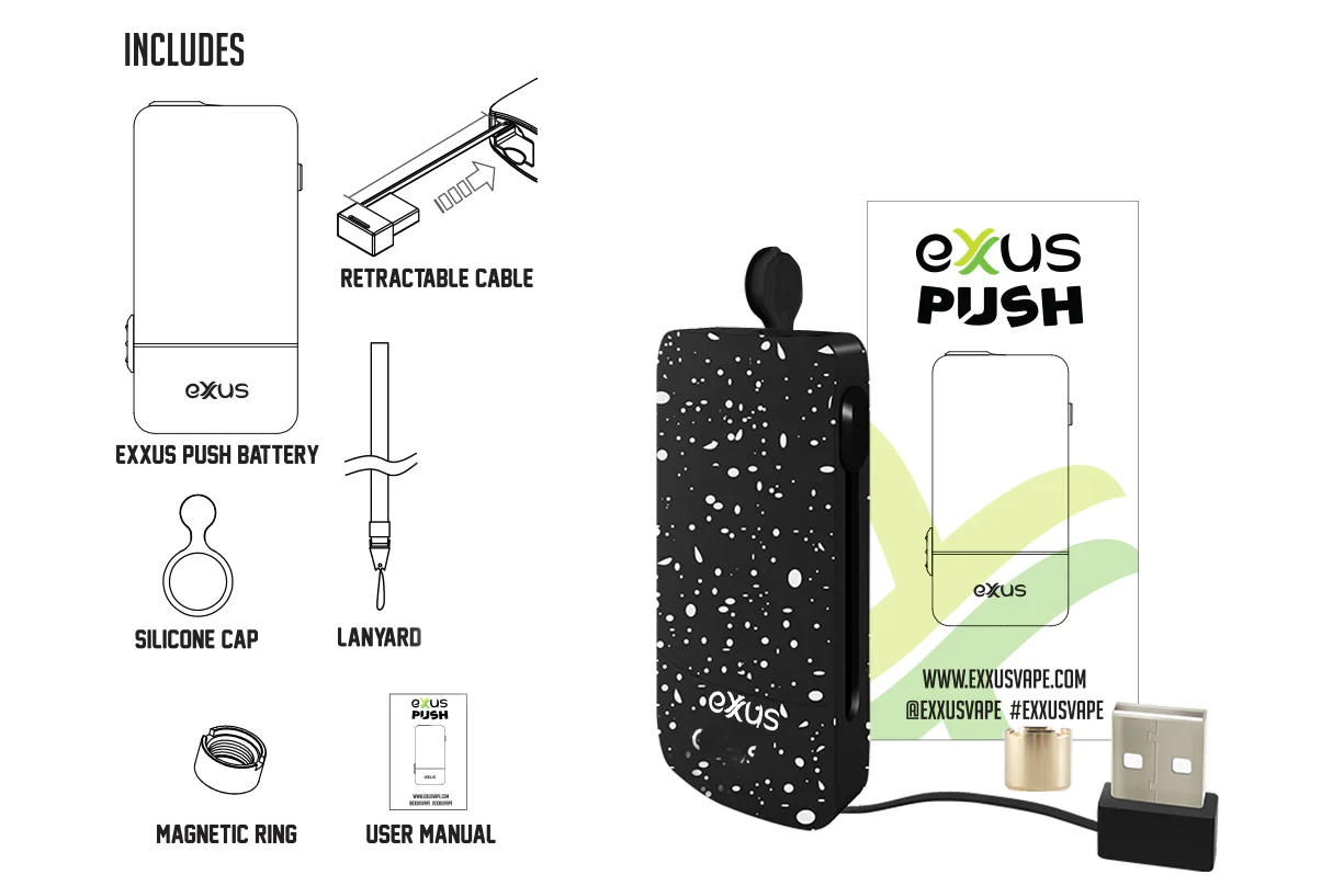 Exxus PUSH 510 Thread Vape Cart Battery - Image 3
