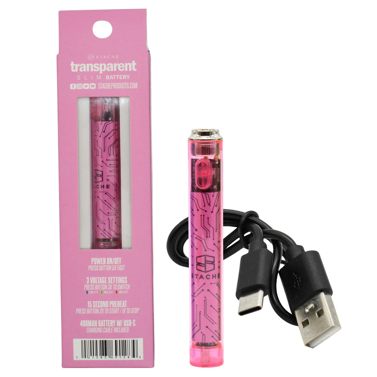 Stache Transparent 510 Thread Vape Cart Pen Battery - Image 11