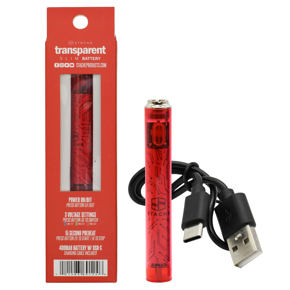 Stache Transparent 510 Thread Vape Cart Pen Battery - Image 14
