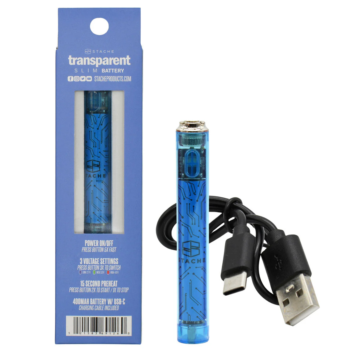 Stache Transparent 510 Thread Vape Cart Pen Battery - Image 5