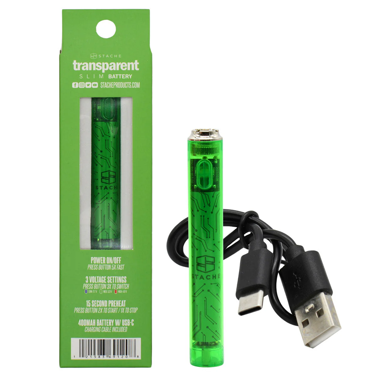 Stache Transparent 510 Thread Vape Cart Pen Battery - Image 8