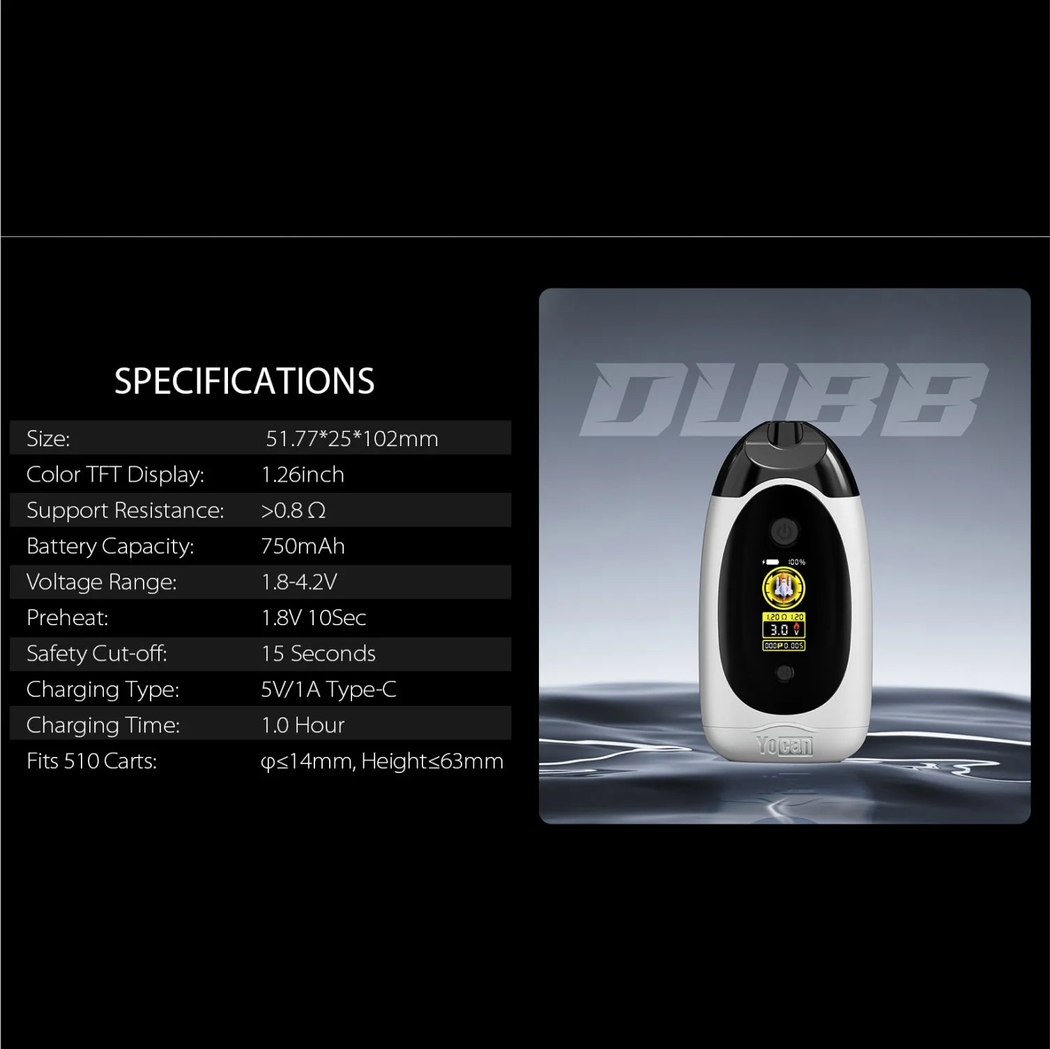 Yocan Dubb Discreet Dual 510 Thread Vape Cart Battery - Image 12